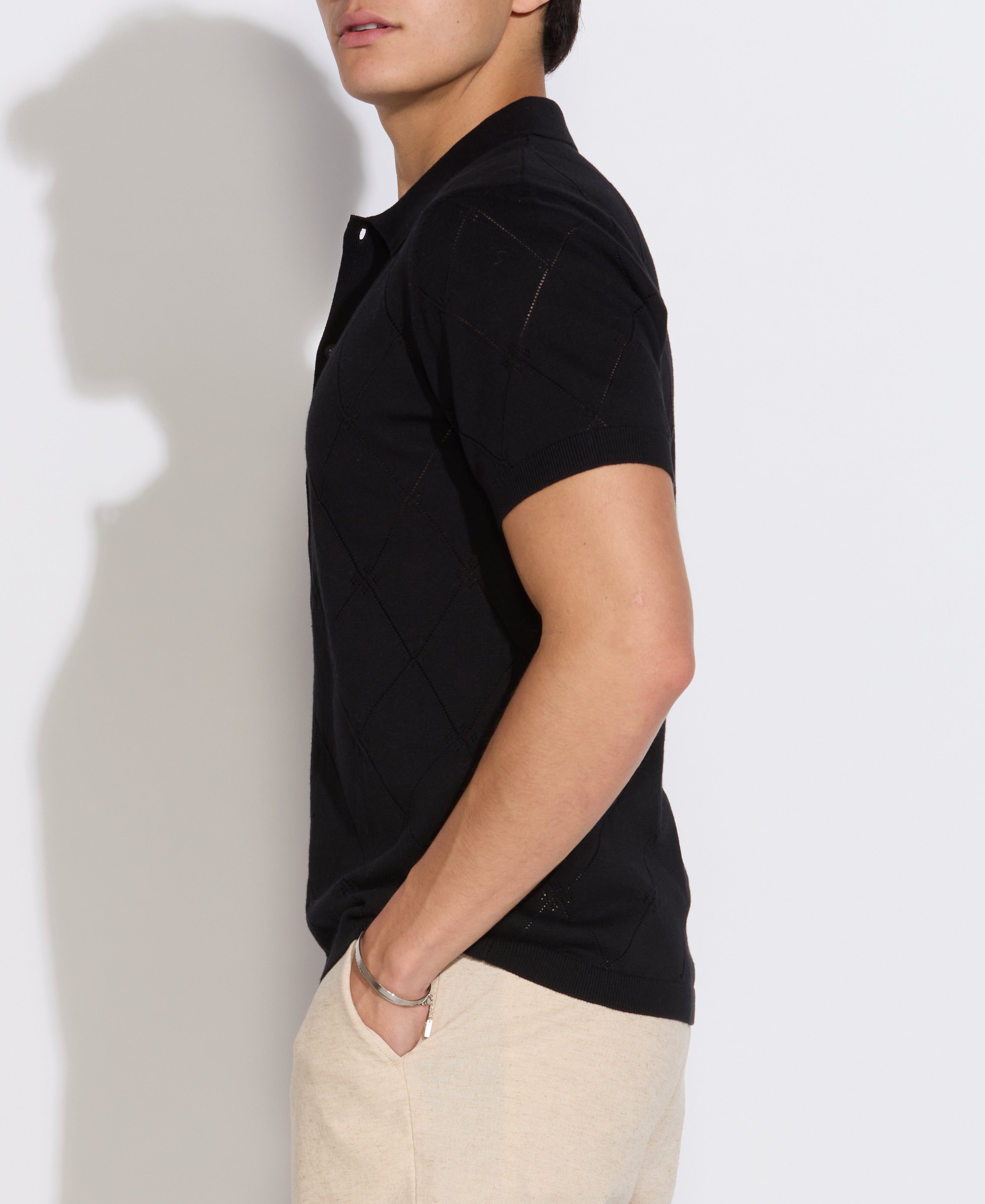 ALEPPO | full placket sweater polo | black
