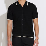 KALINO | full placket sweater polo | black