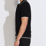 KALINO | full placket sweater polo | black