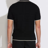 KALINO | full placket sweater polo | black