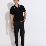 KALINO | full placket sweater polo | black