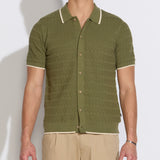 KALINO | full placket sweater polo | light olive