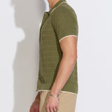 KALINO | full placket sweater polo | light olive