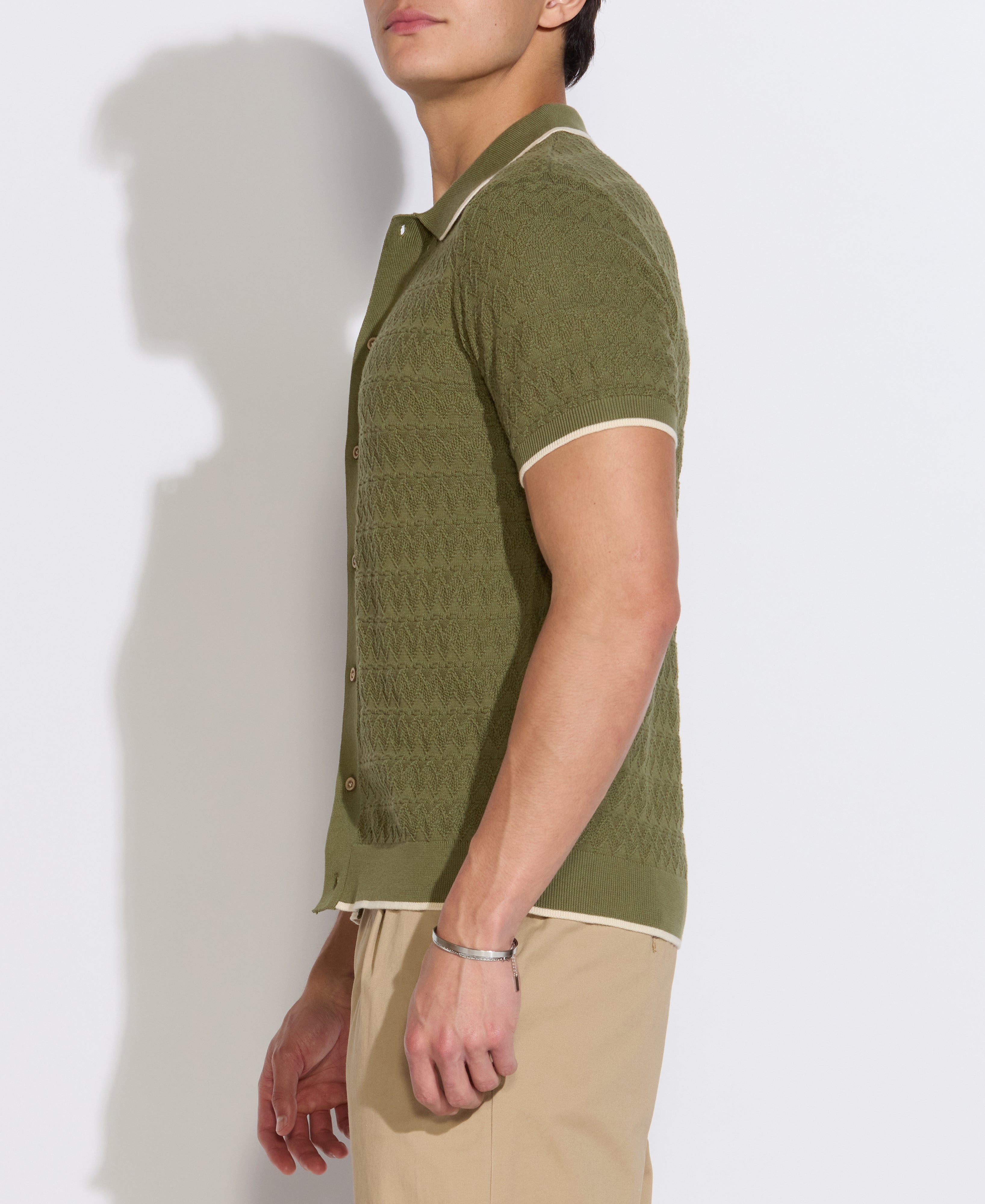 KALINO | full placket sweater polo | light olive