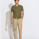 KALINO | full placket sweater polo | light olive