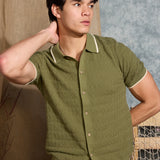 KALINO | full placket sweater polo | light olive