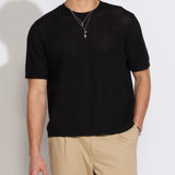 SHAFA | boxy fit sweater knit tee | black