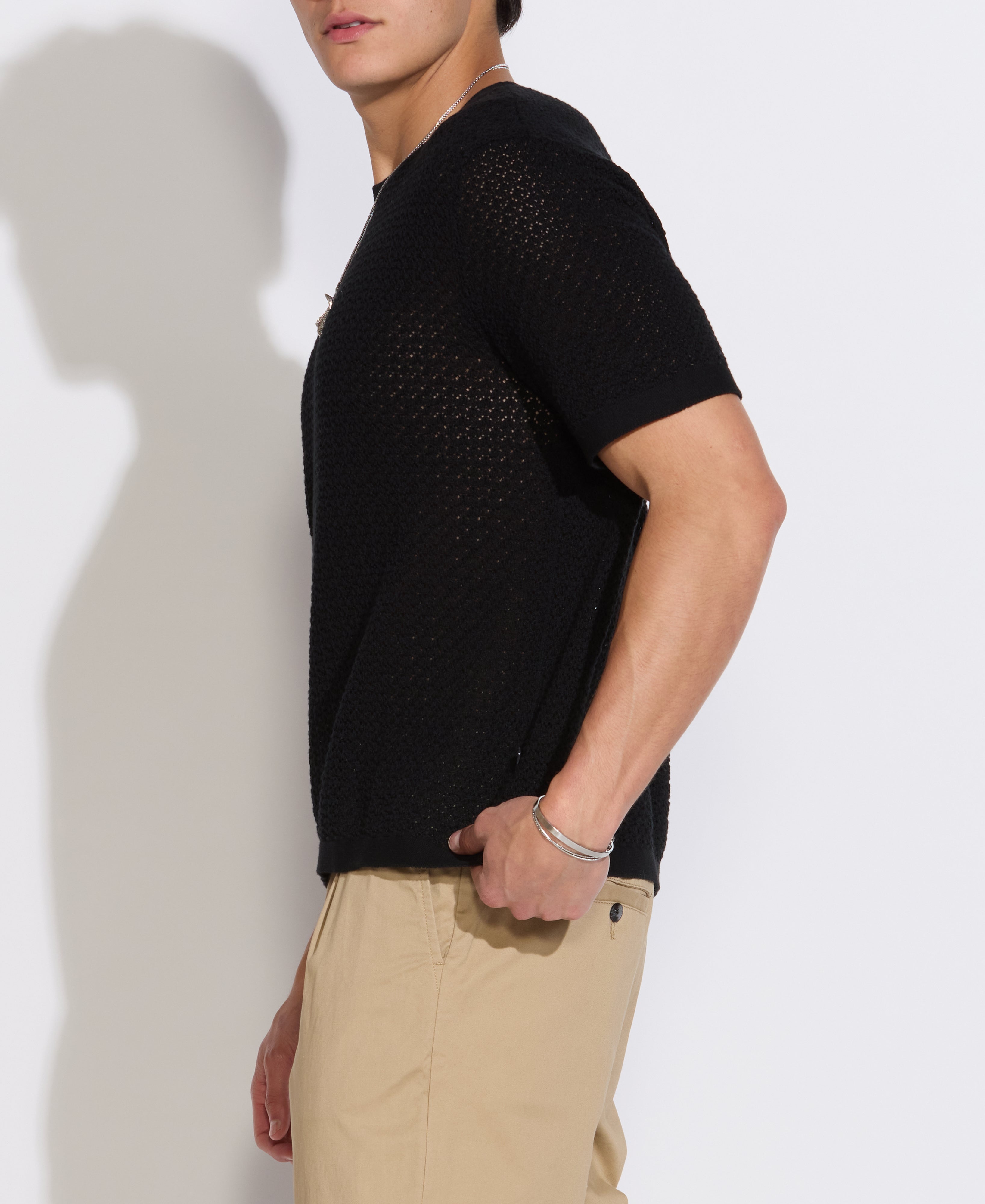 SHAFA | boxy fit sweater knit tee | black