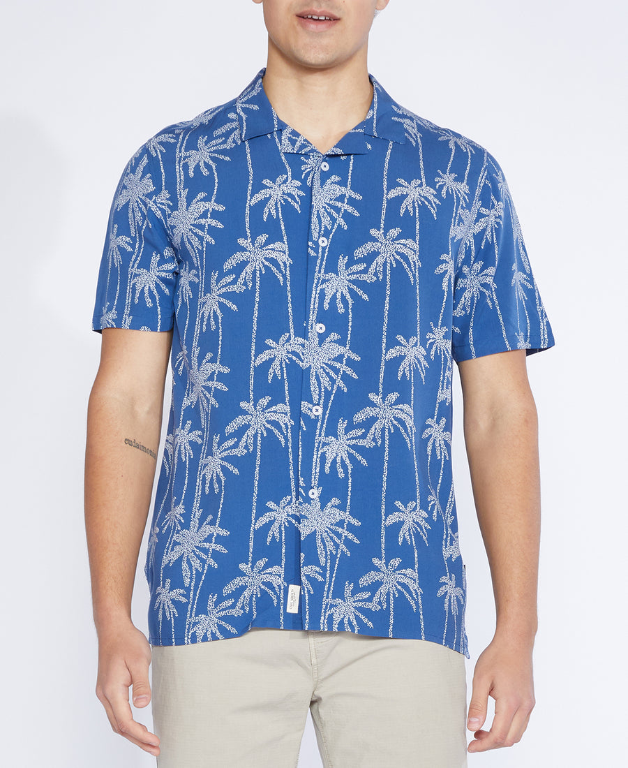 Palm Printed Resort Shirt (Blue)
