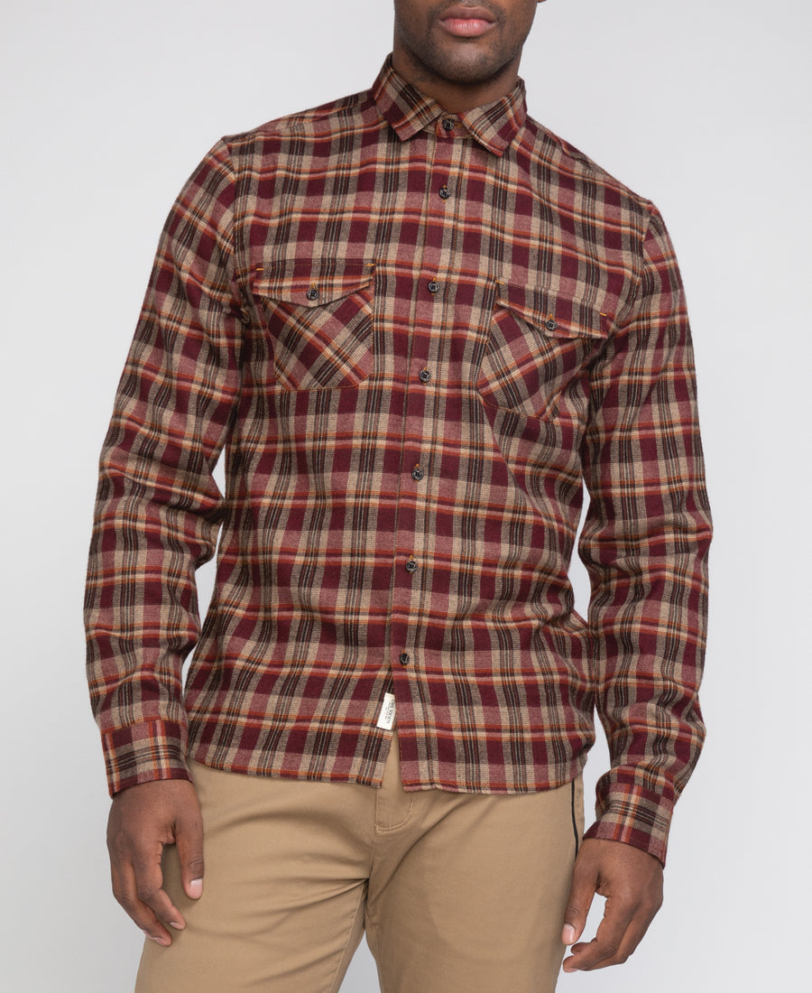 Cherokee Plaid Flannel Shirt (Cranberry)