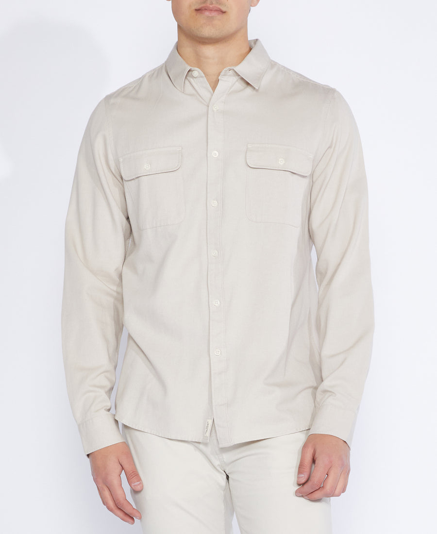 Jeffres Long Sleeve Double Pocket Shirt (Stone)