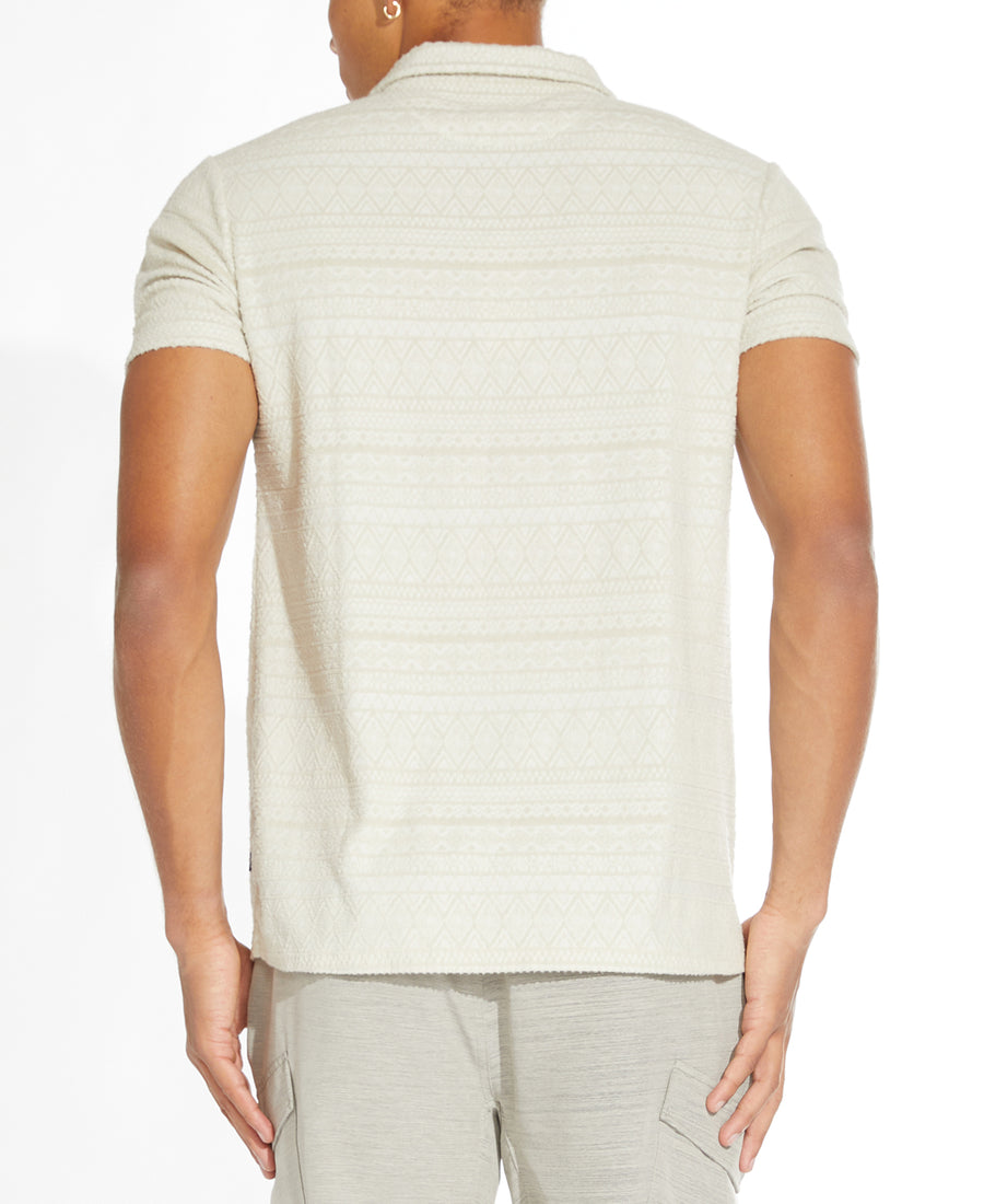Marion Knit Jacquard Resort Polo (Stone)